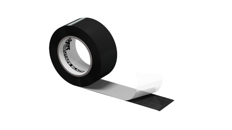 Schwarzes Klebeband, teilweise abgerollt.